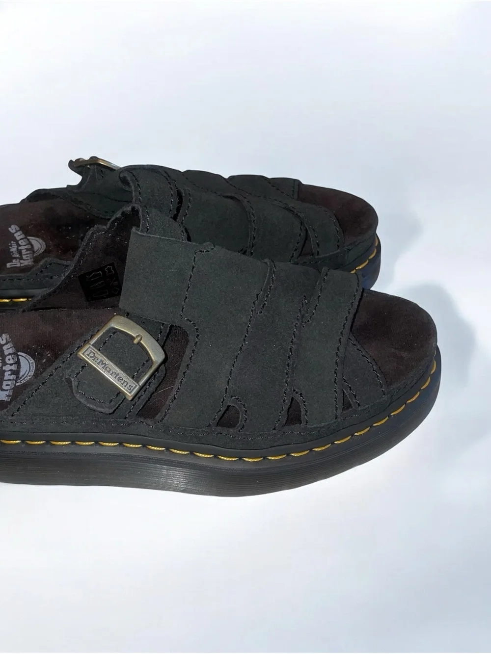 Brand New Dr Martens Maxxy Slide sandals in black suede US M 8 US L 9